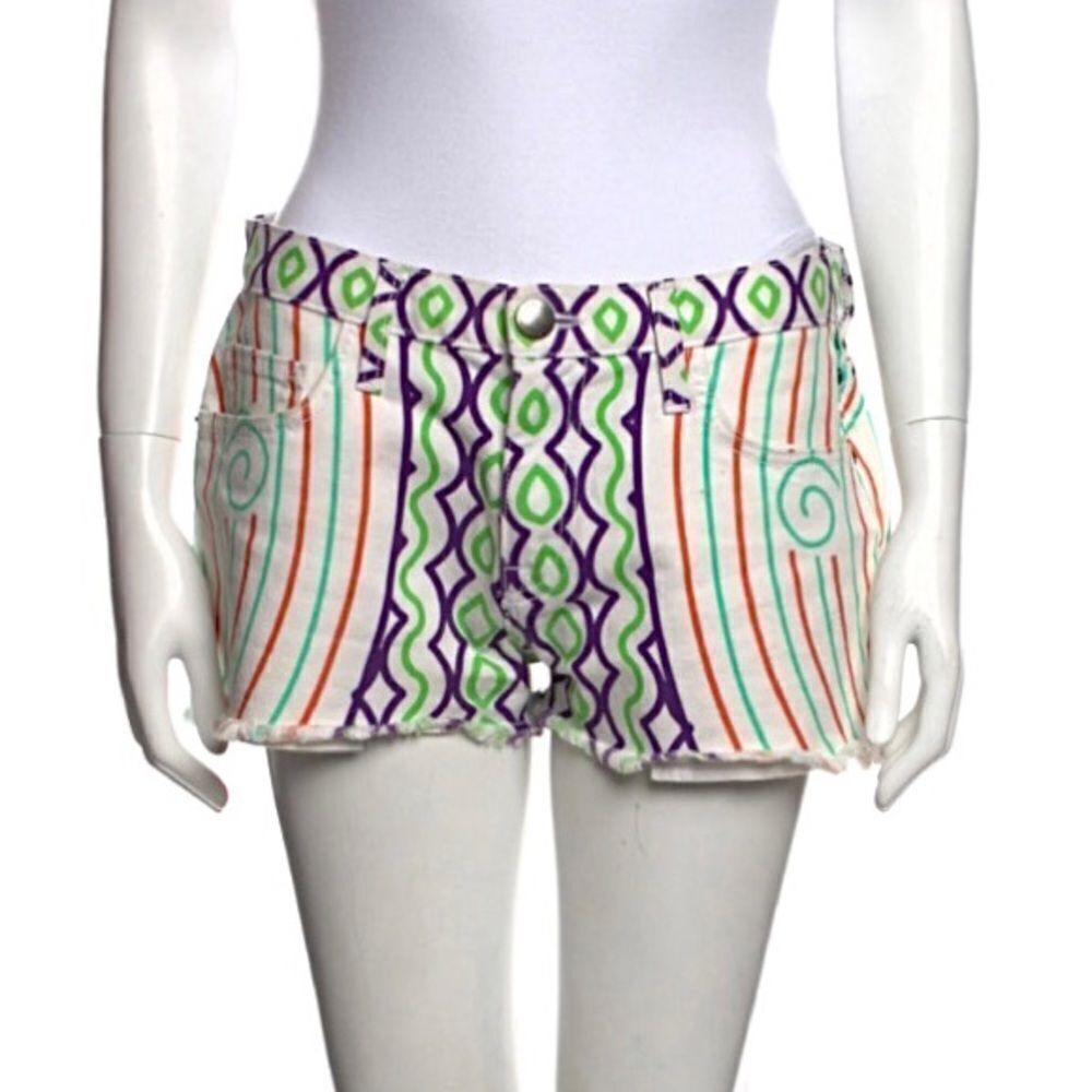 MARY KATRANTZOU Colorful White Denim Cut Off Shorts Sz 24